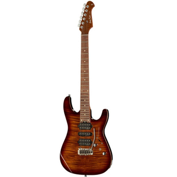 Harley Benton Fusion II HSH 6 String Electric Guitar - Flamed Maple -  Flamed Bengal Burst