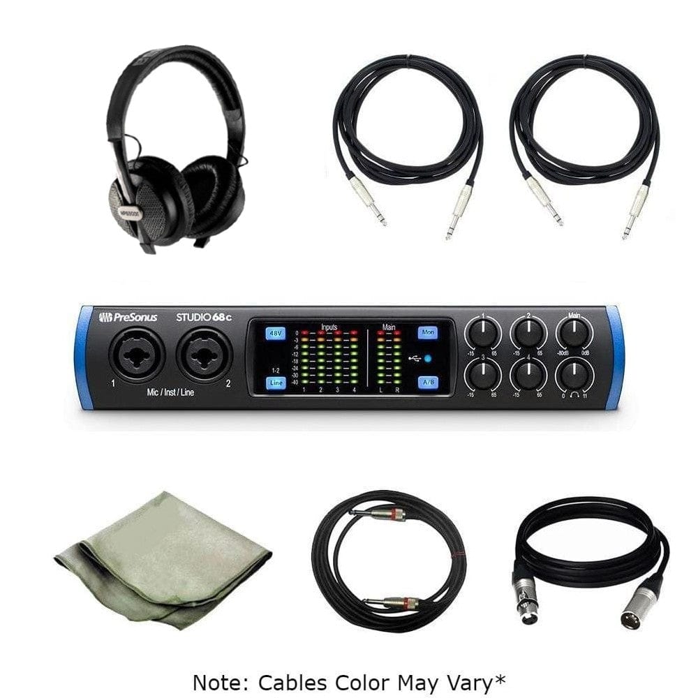 PreSonus Studio 68 c Portable Ultra-High Definition Usb C Audio Interface With Headphone, Polishing Cloth &amp; Cables Bundle