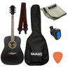 Vault Acoustic Guitar Bundles Black Vault ED-10D 41 inch Dreadnought Acoustic Guitar with Gig Bag, Picks, Strap, Tuner and Polishing Cloth